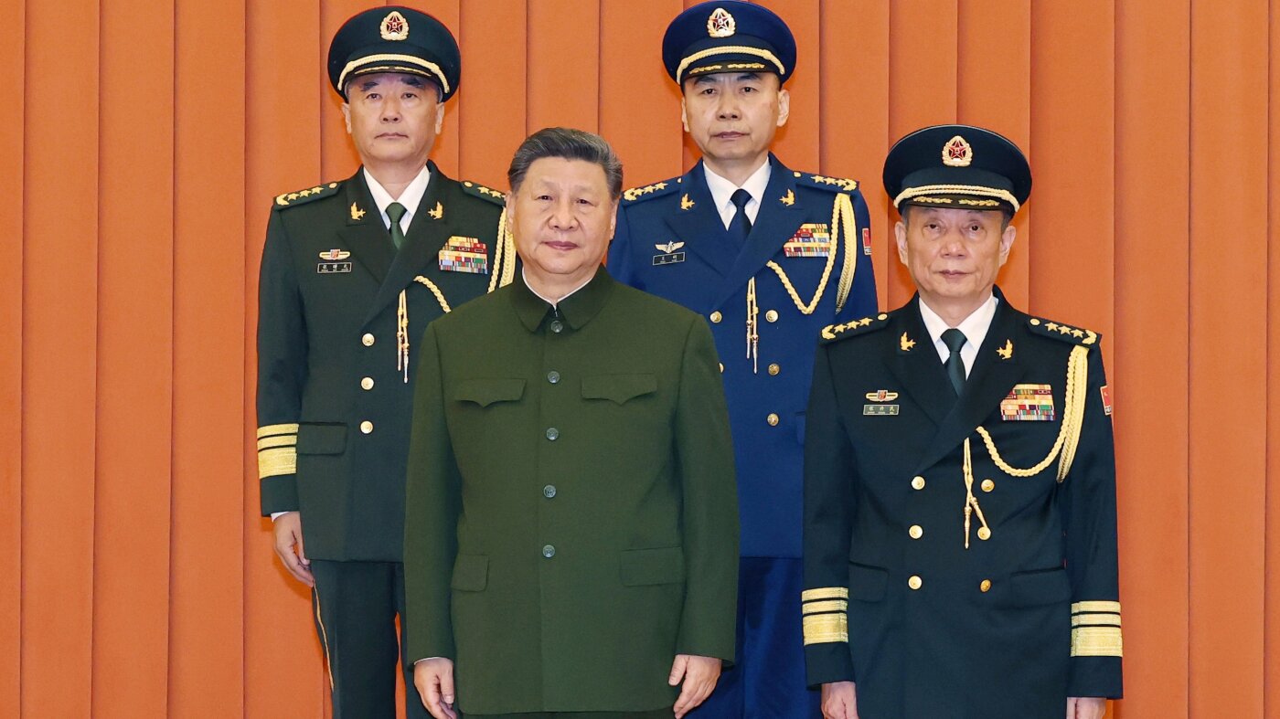 Chinese leader Xi Jinping presiding over a military promotion ceremony in Beijing. Photo: NPR