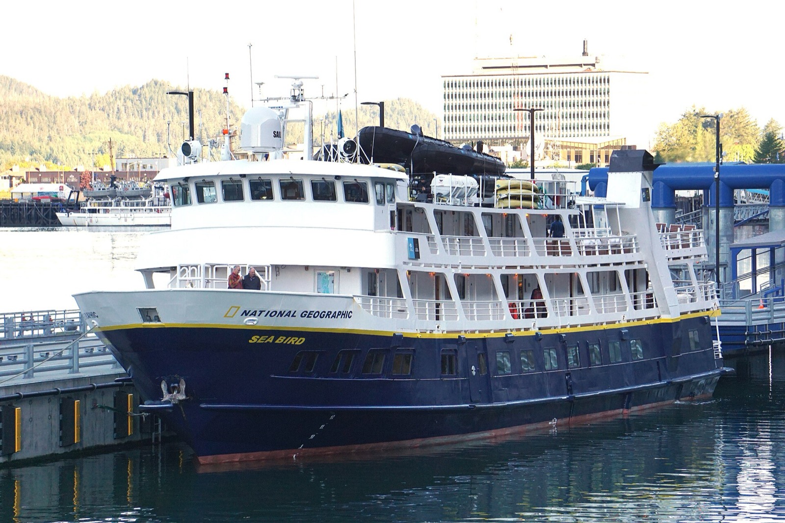 National Geographic Sea Bird expedition vessel docked at Juneau, Alaska. Photo: Dankarl, CC BY-SA 4.0, via Wikimedia Commons