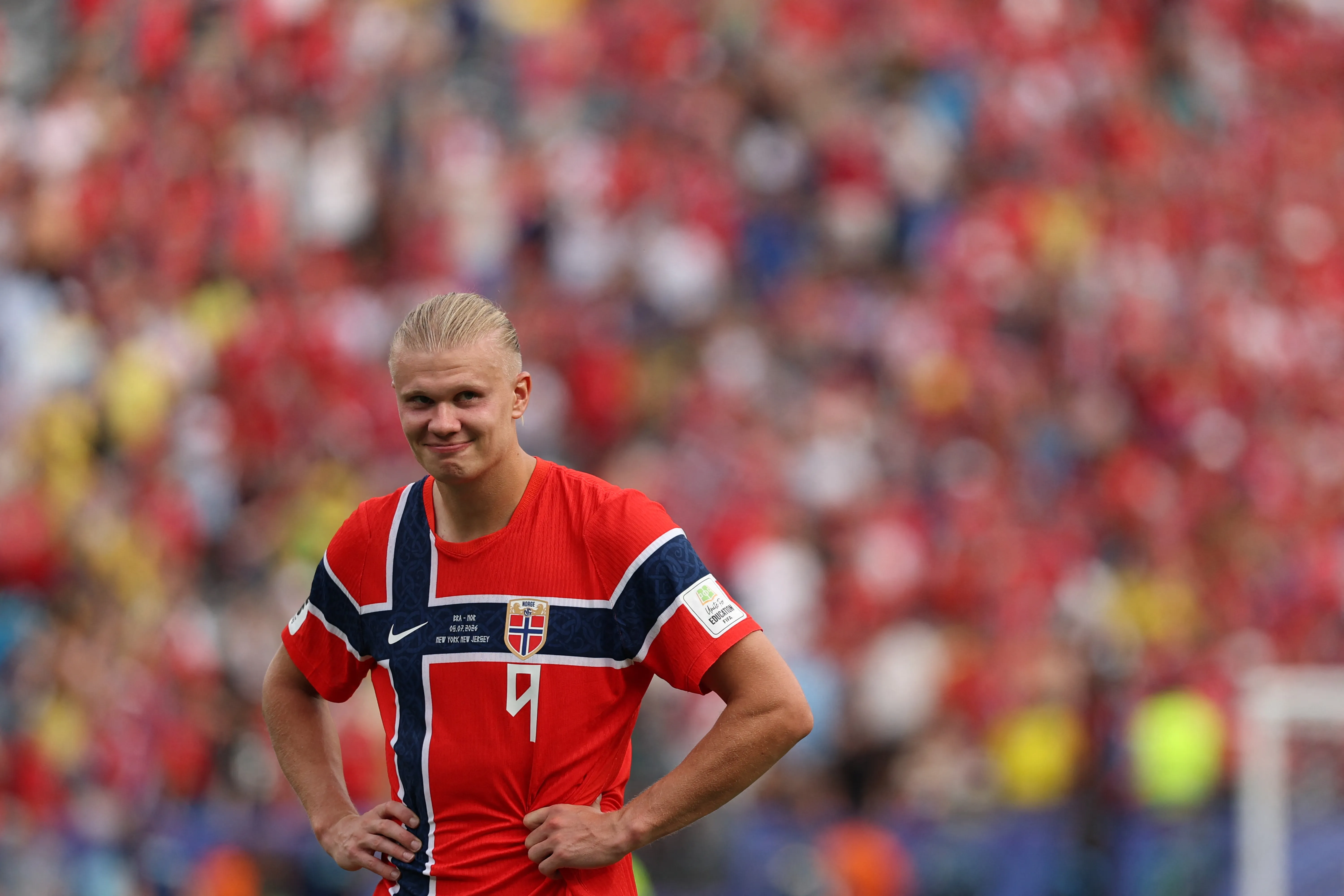 Erling Haaland celebrates a goal for Norway against Brazil at the World Cup 2026 round of 16. Photo: Al Jazeera