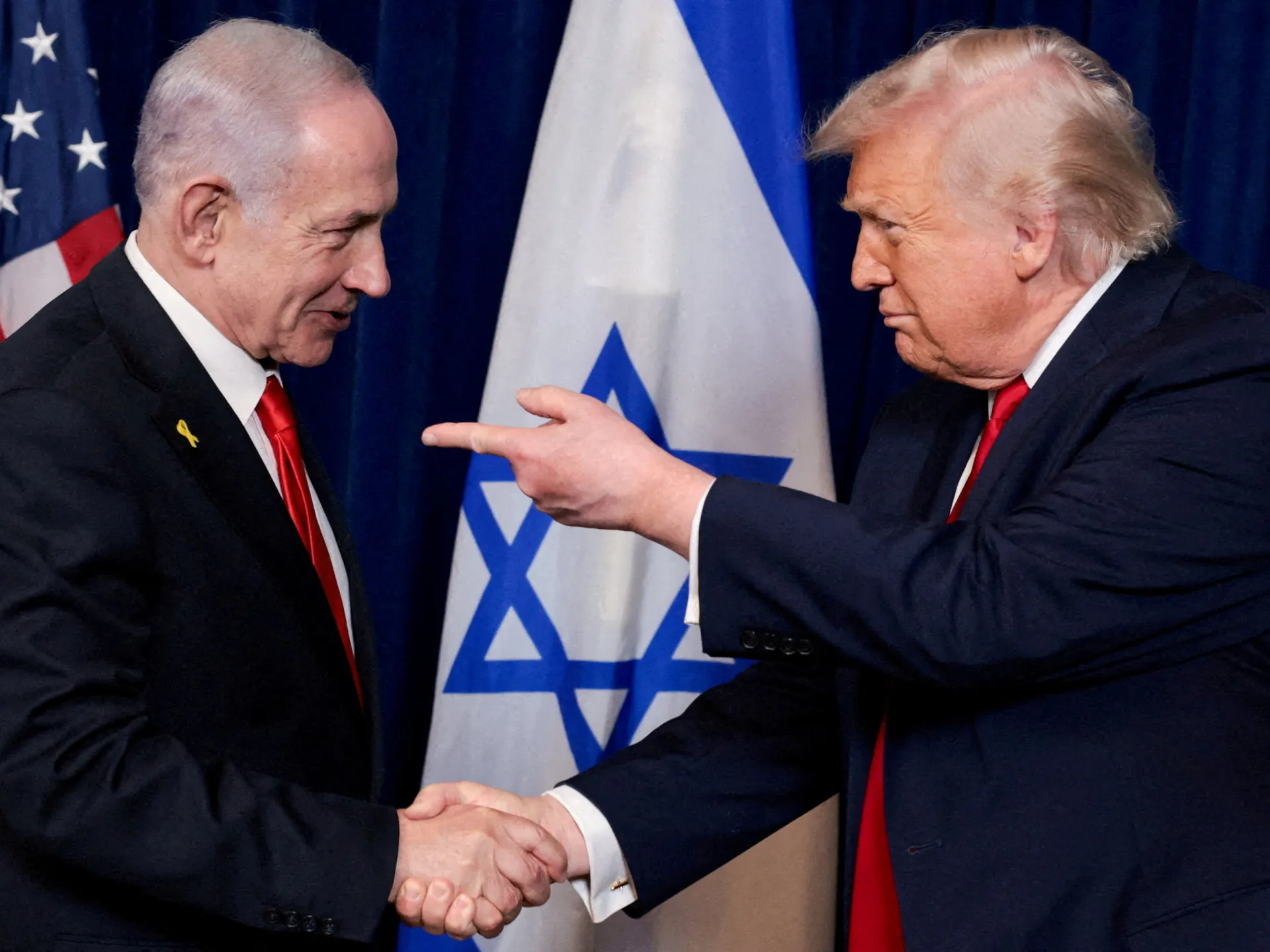 President Donald Trump greets Israeli Prime Minister Benjamin Netanyahu during an earlier meeting in Florida. Photo: Reuters