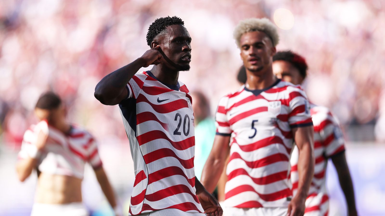 United States players celebrate a goal against Bosnia and Herzegovina at Levi's Stadium during the 2026 World Cup